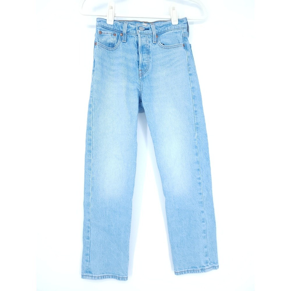 Levis Wedgie Straight Jeans Womens 23 Light Blue Button Fly Premium Denim 23x26